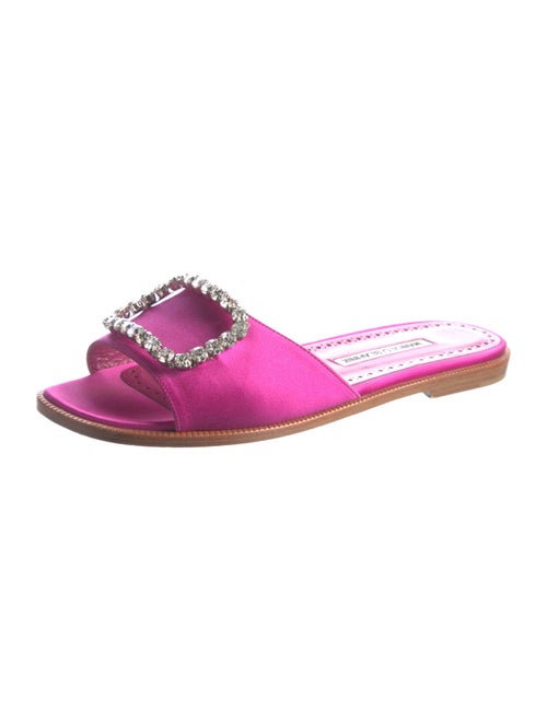 Manolo Blahnik Satin Crystal Embellishments Slides