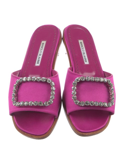 Manolo Blahnik Satin Crystal Embellishments Slides