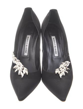 Manolo Blahnik Satin Crystal Embellishments Pumps