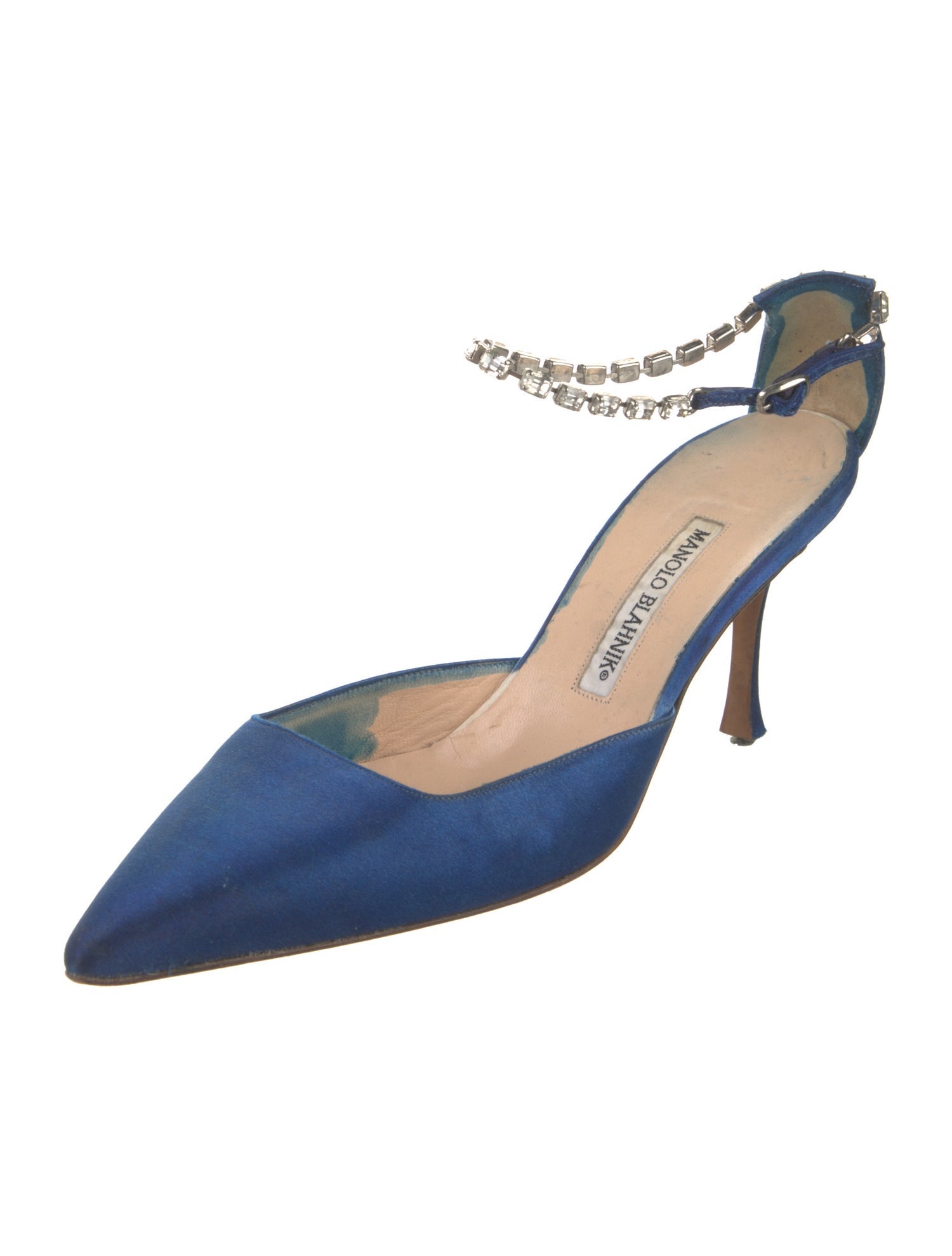 Manolo Blahnik Satin Crystal Embellishments D'Orsay Pumps