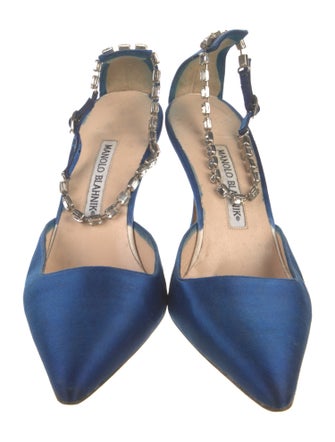 Manolo Blahnik Satin Crystal Embellishments D'Orsay Pumps
