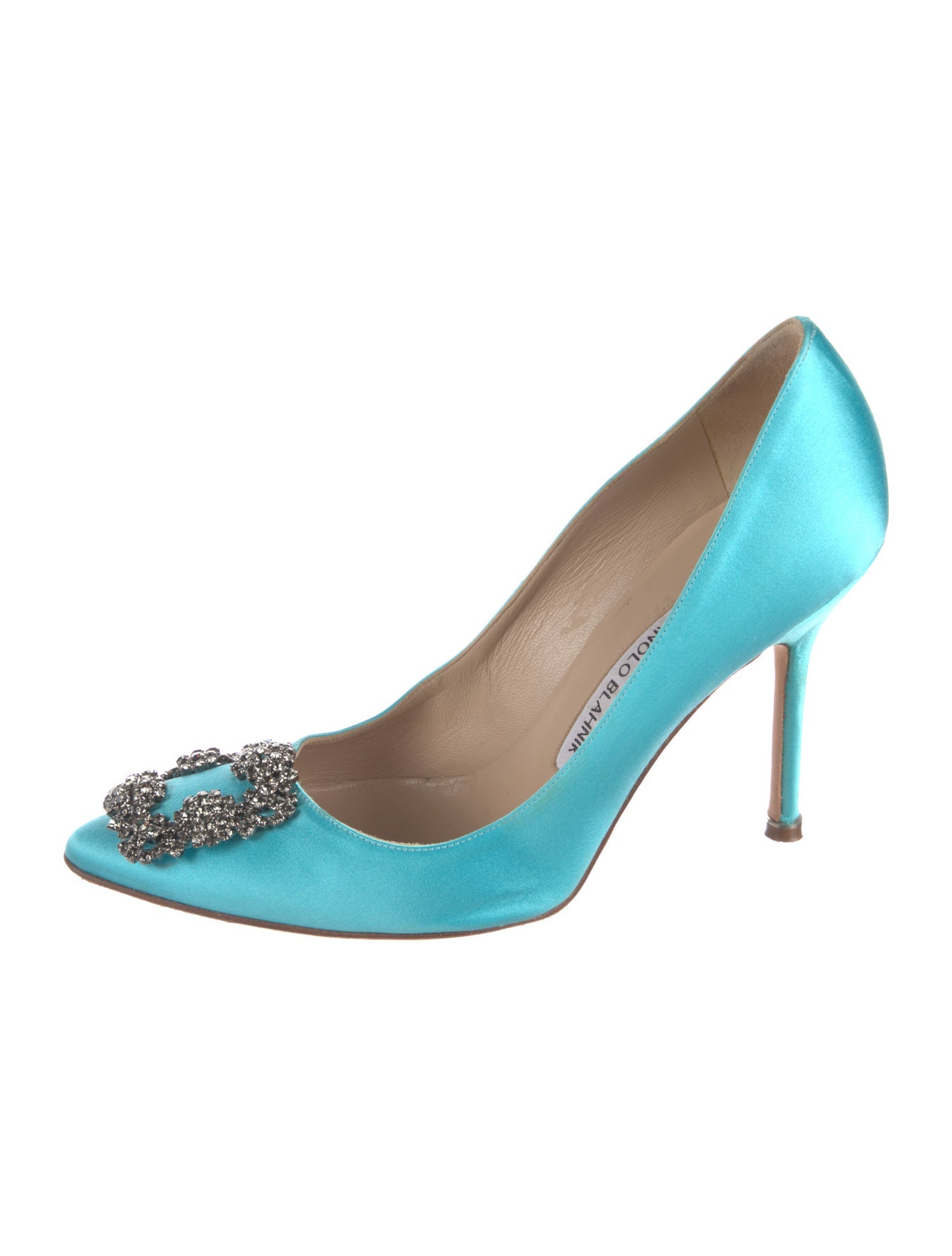 Manolo Blahnik Satin Crystal Embellishments Pumps