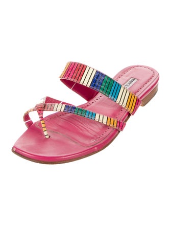 Manolo Blahnik Leather Printed Slides