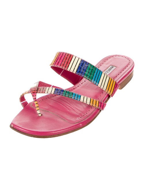 Manolo Blahnik Leather Printed Slides