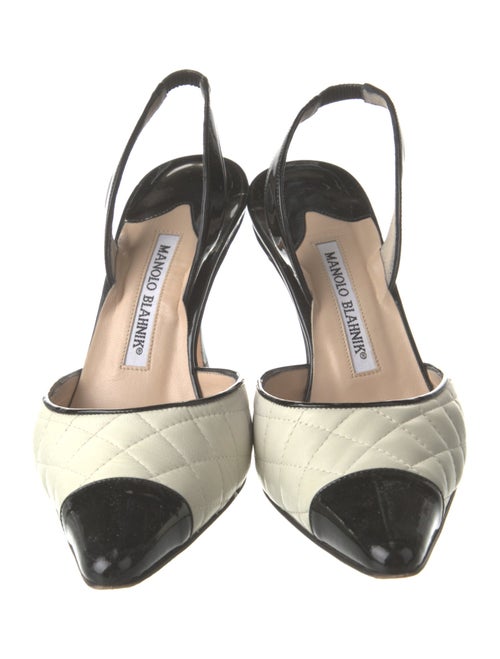 Manolo Blahnik Leather Colorblock Pattern Slingback Pumps