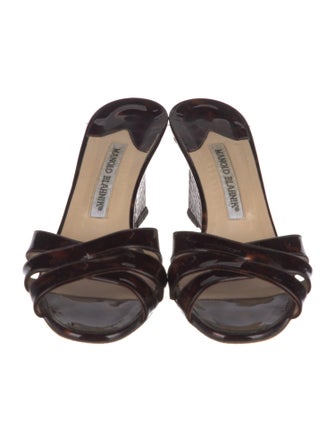 Manolo Blahnik Patent Leather Animal Print Slides