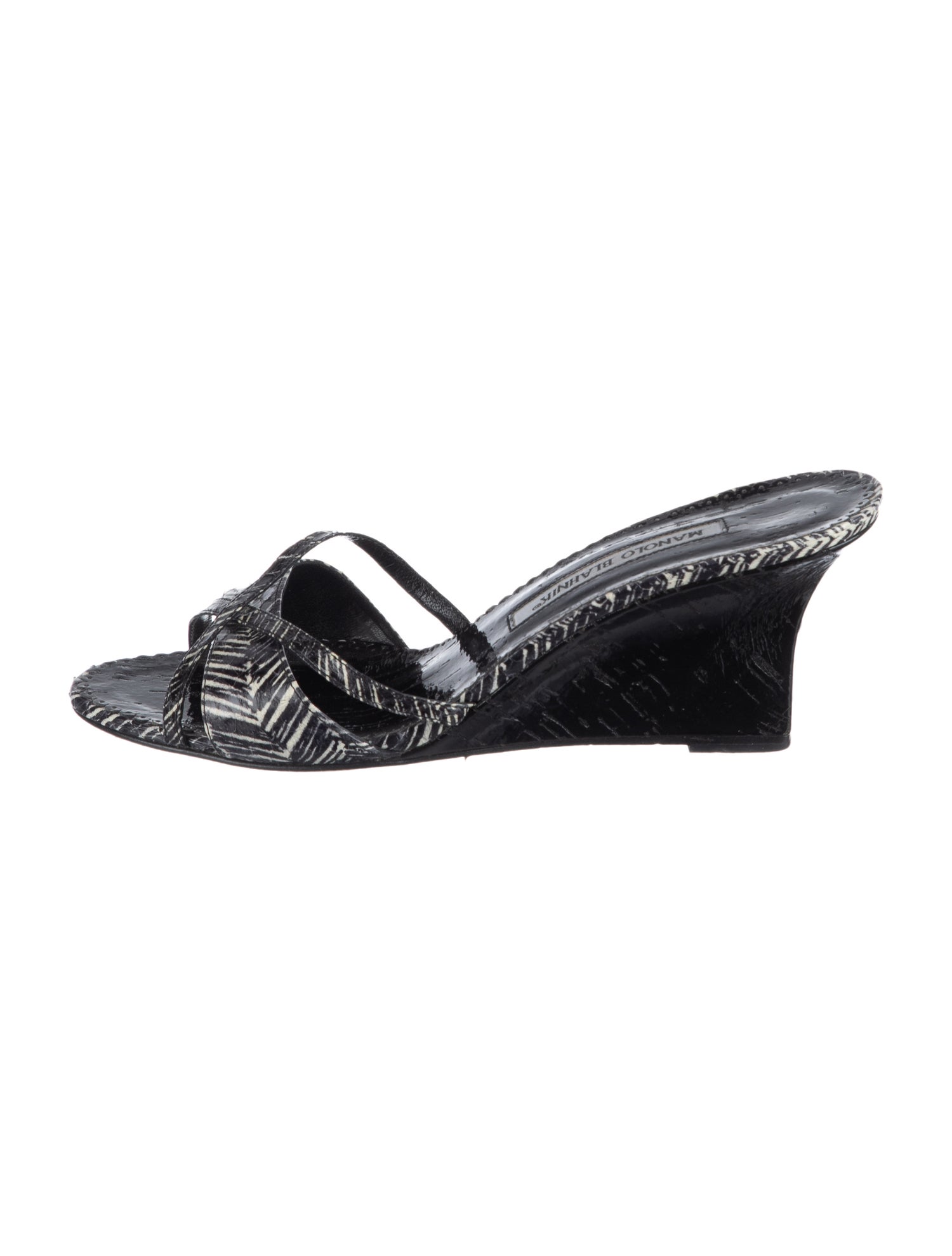 Manolo Blahnik Patent Leather Printed Slides