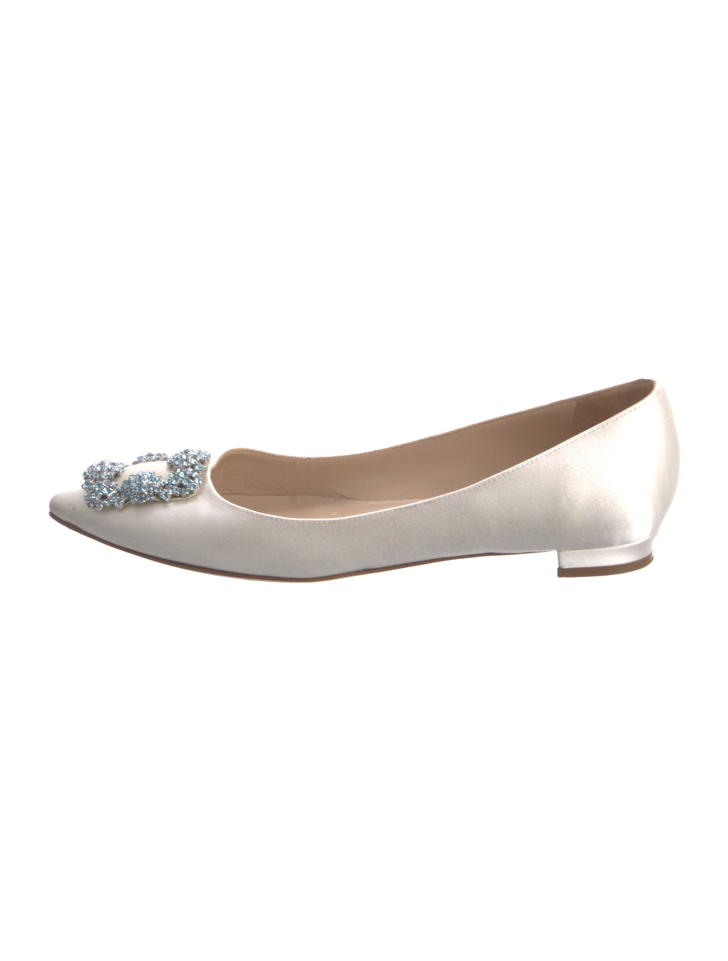 Manolo Blahnik Satin Crystal Embellishments Ballet Flats