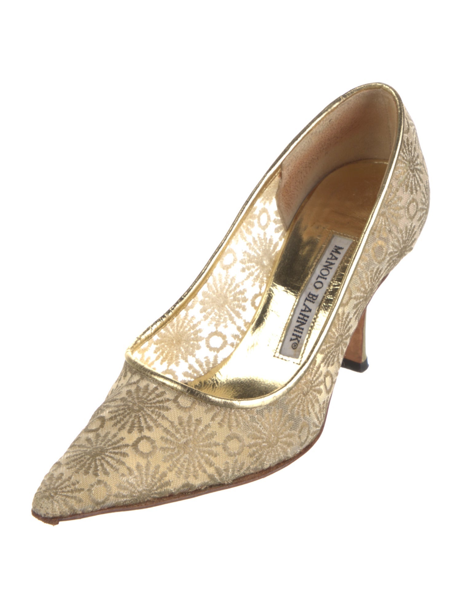 Manolo Blahnik Mesh Leather Trim Embellishment Pumps