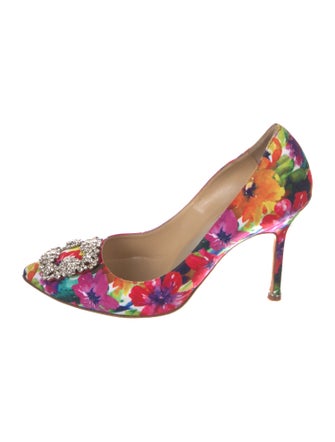 Manolo Blahnik Floral Print Crystal Embellishments Pumps