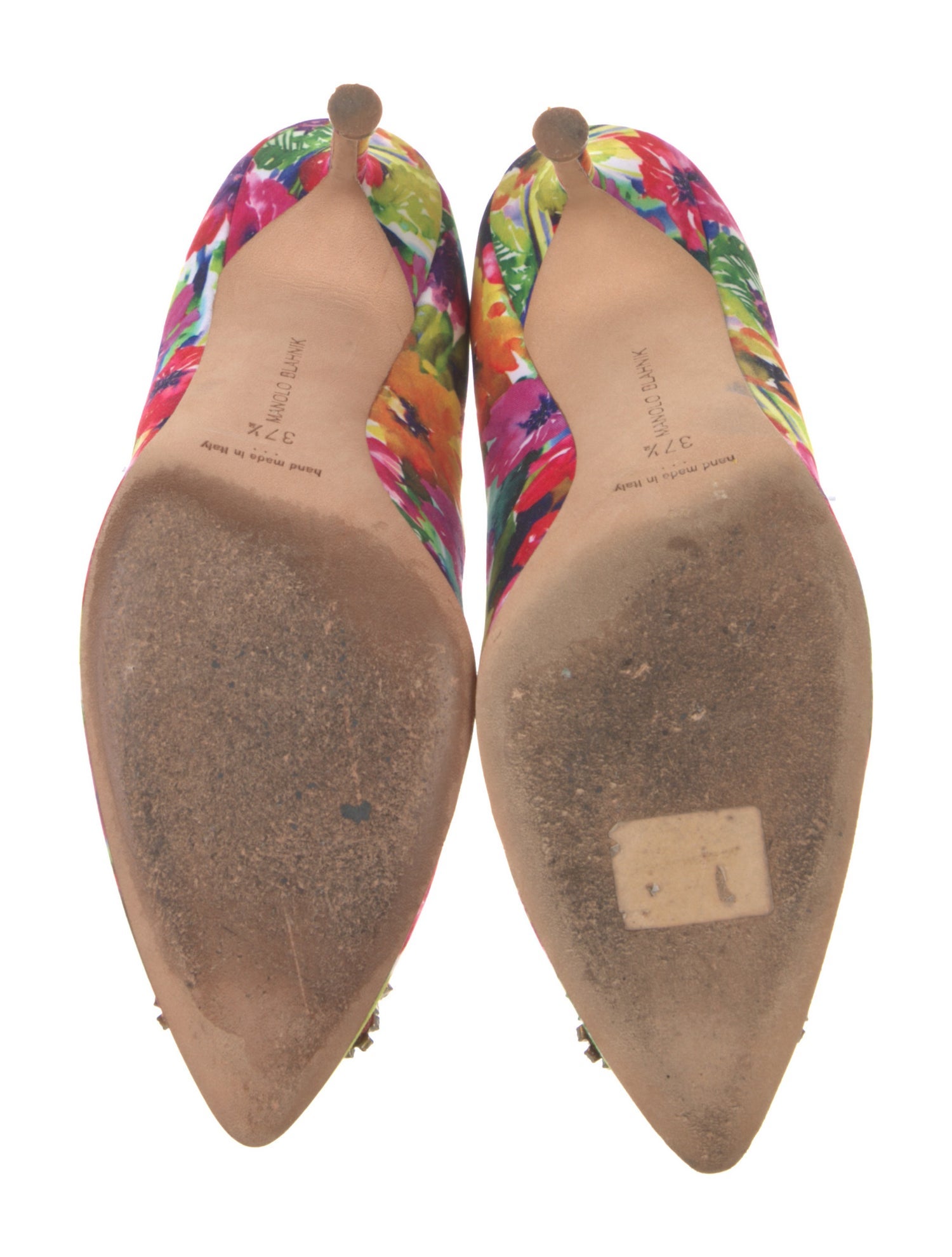 Manolo Blahnik Floral Print Crystal Embellishments Pumps