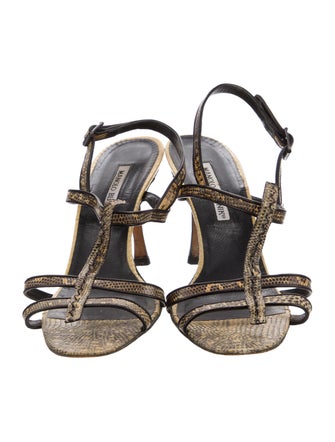 Manolo Blahnik Snakeskin Animal Print T-Strap Sandals