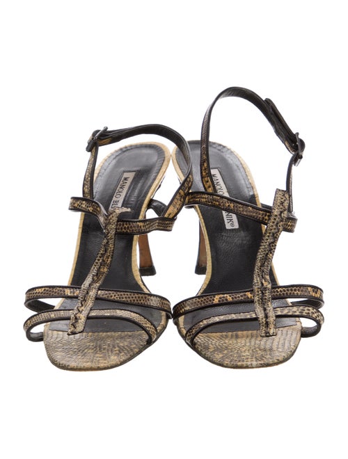 Manolo Blahnik Snakeskin Animal Print T-Strap Sandals