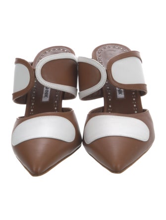 Manolo Blahnik Leather Colorblock Pattern Mules