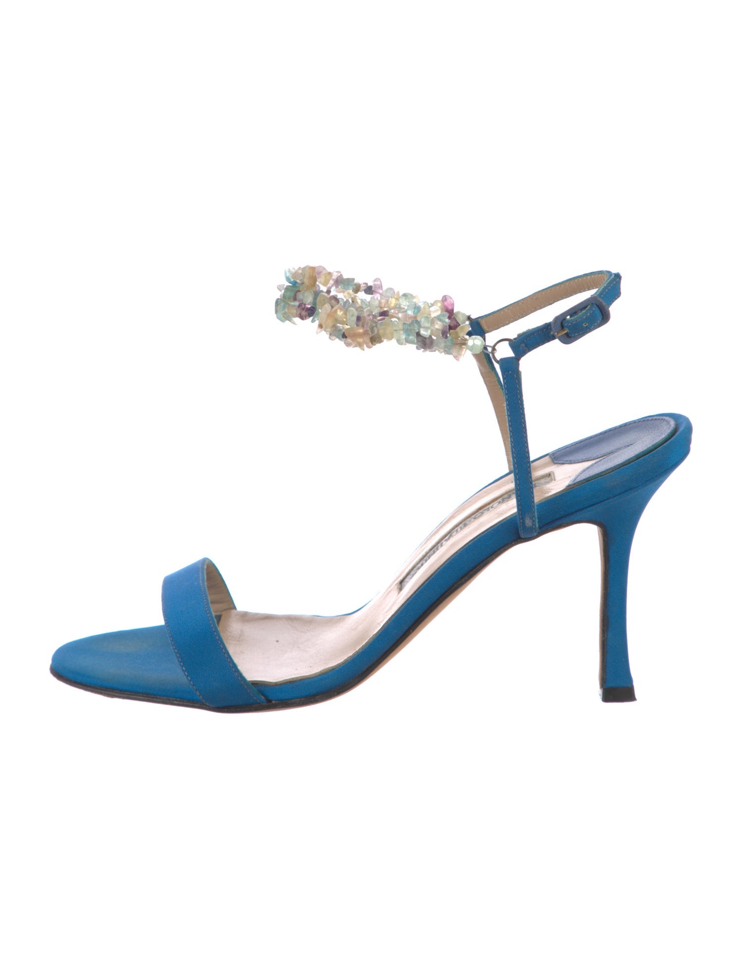 Manolo Blahnik Canvas Beaded Accents Sandals