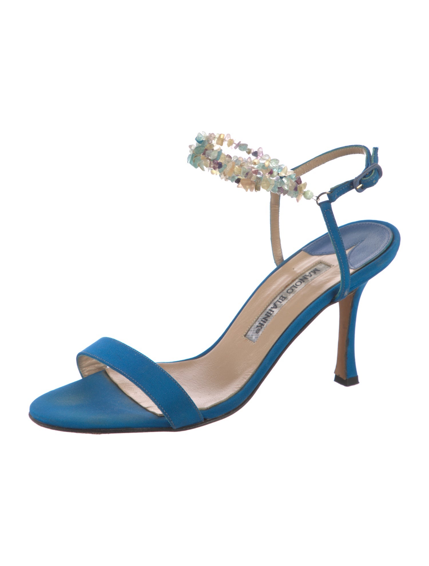 Manolo Blahnik Canvas Beaded Accents Sandals