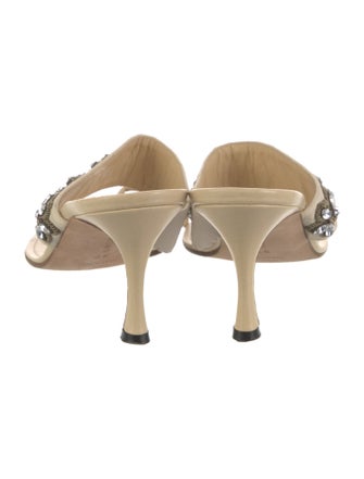 Manolo Blahnik Leather Crystal Embellishments Slides