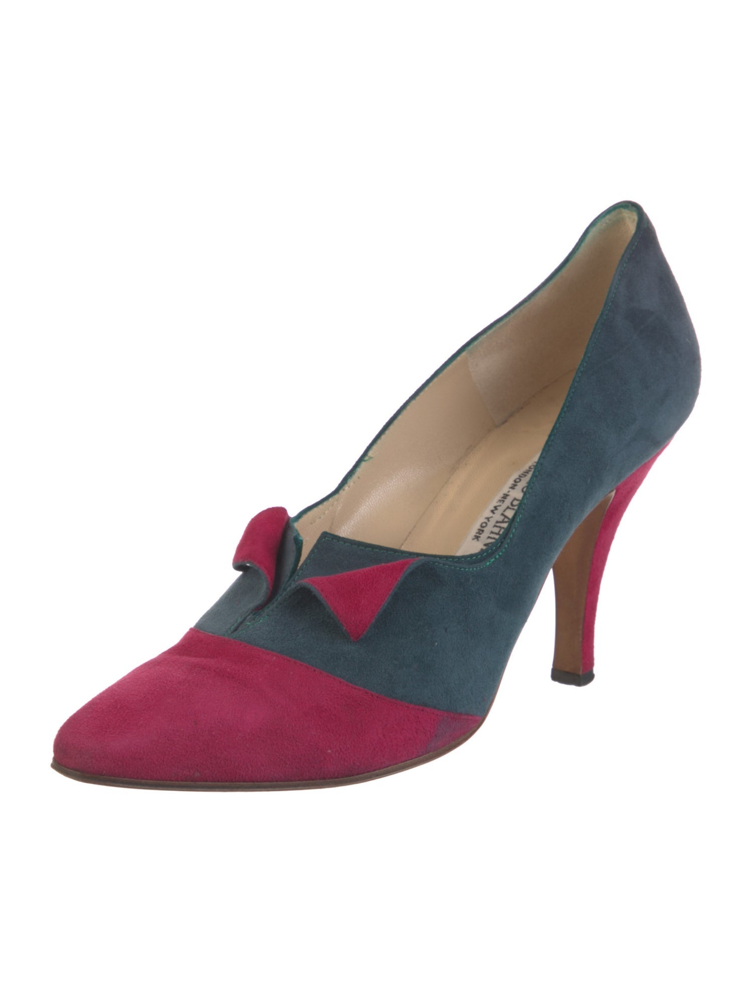 Manolo Blahnik Suede Colorblock Pattern Pumps