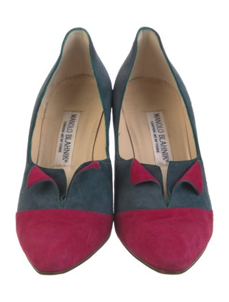 Manolo Blahnik Suede Colorblock Pattern Pumps