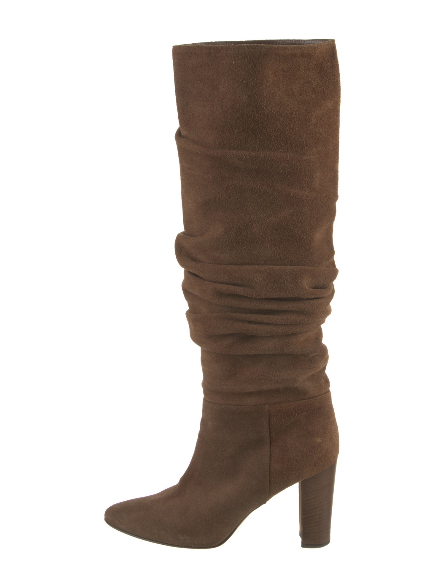 Manolo Blahnik Suede Ruffle Embellishment Slouch Boots