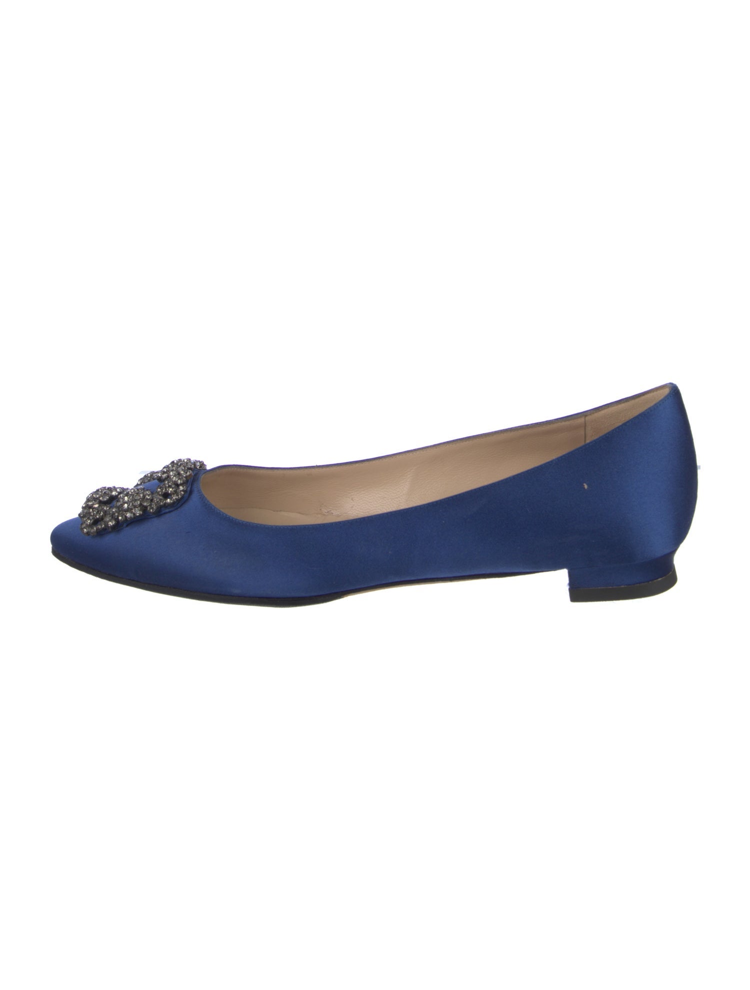 Manolo Blahnik Satin Crystal Embellishments Flats