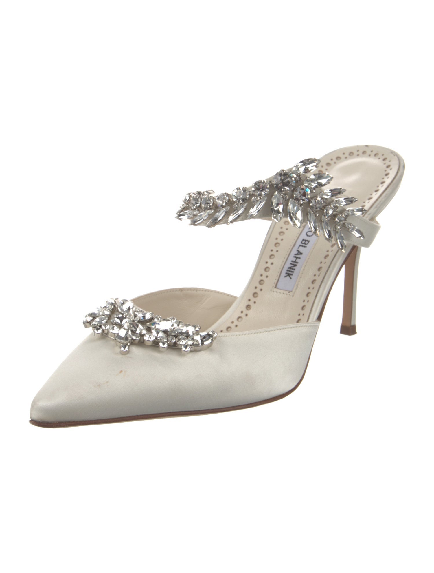 Manolo Blahnik Satin Crystal Embellishments Mules