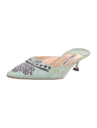 Manolo Blahnik Canvas Floral Print Mules