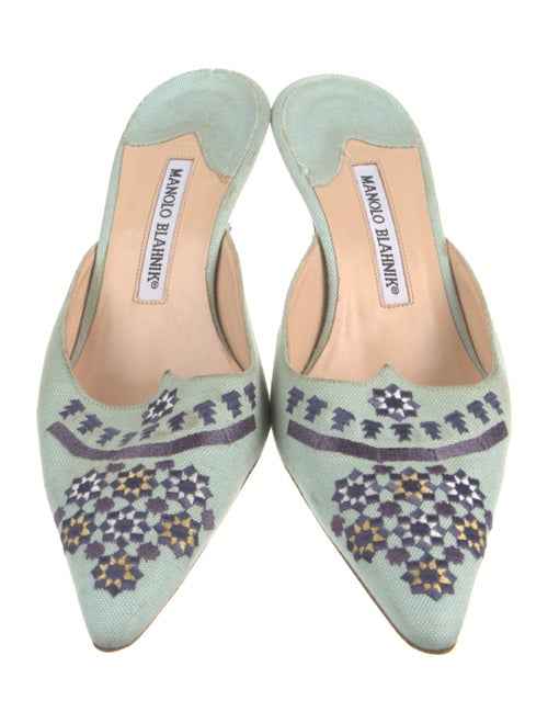 Manolo Blahnik Canvas Floral Print Mules