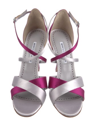 Manolo Blahnik Satin Colorblock Pattern Sandals