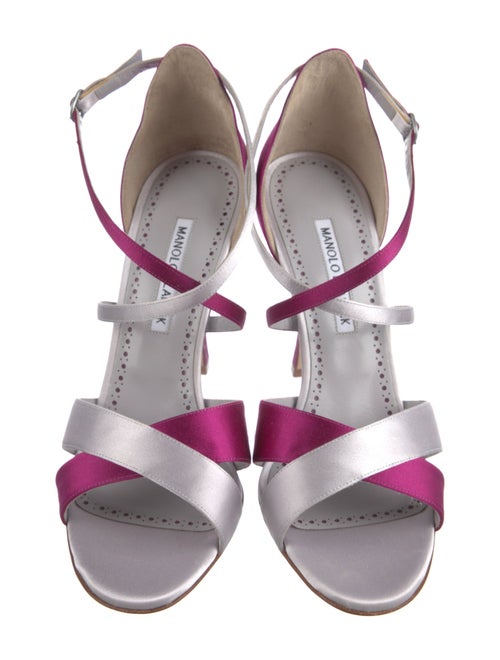 Manolo Blahnik Satin Colorblock Pattern Sandals