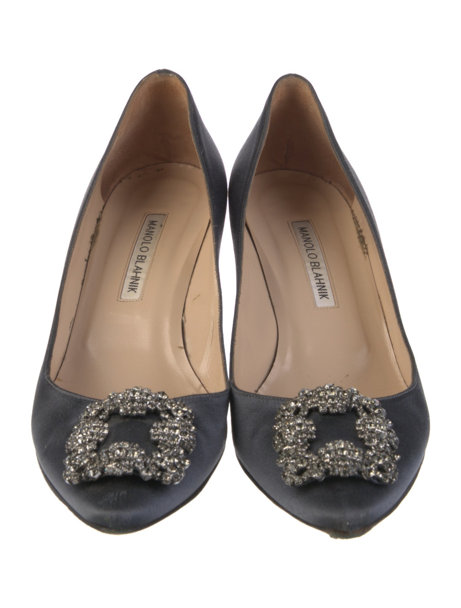 Manolo Blahnik Satin Crystal Embellishments Pumps