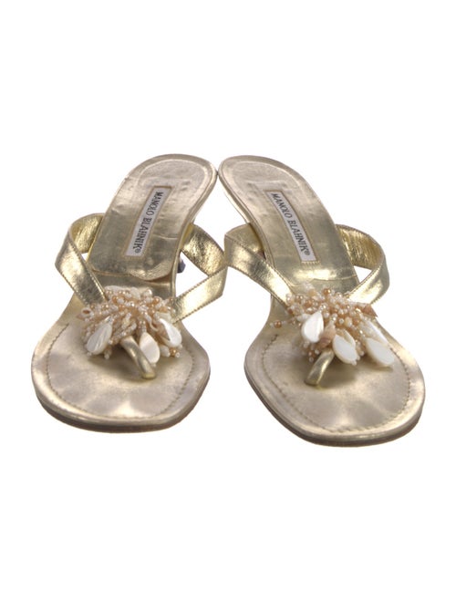 Manolo Blahnik Leather Beaded Accents Slides