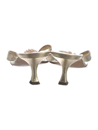 Manolo Blahnik Leather Beaded Accents Slides