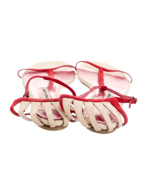 Manolo Blahnik Suede Colorblock Pattern T-Strap Sandals