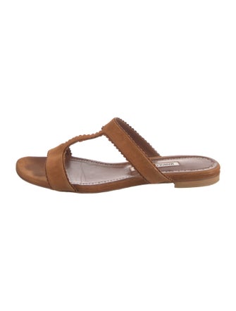 Manolo Blahnik Suede Scalloped Accent Flip Flops