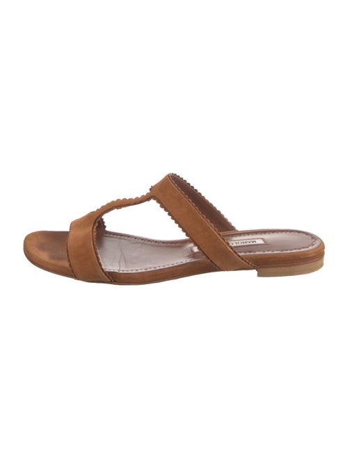 Manolo Blahnik Suede Scalloped Accent Flip Flops