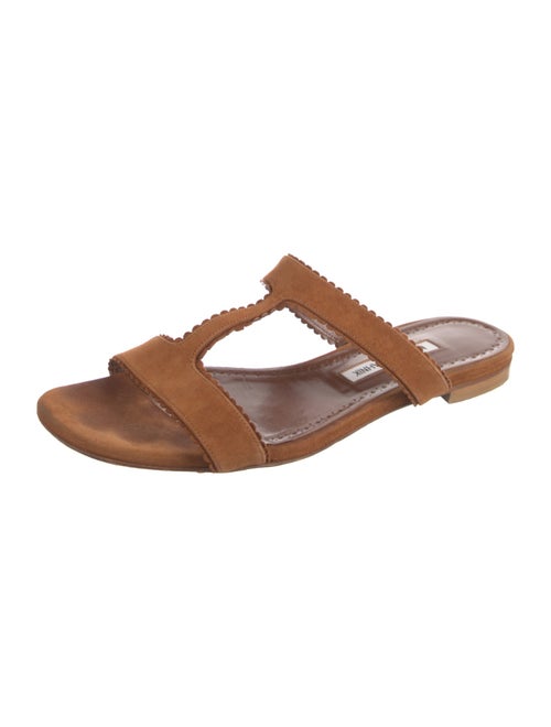 Manolo Blahnik Suede Scalloped Accent Flip Flops