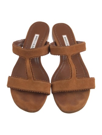 Manolo Blahnik Suede Scalloped Accent Flip Flops