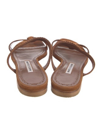 Manolo Blahnik Suede Scalloped Accent Flip Flops