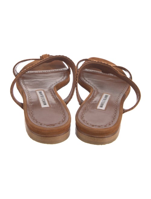 Manolo Blahnik Suede Scalloped Accent Flip Flops