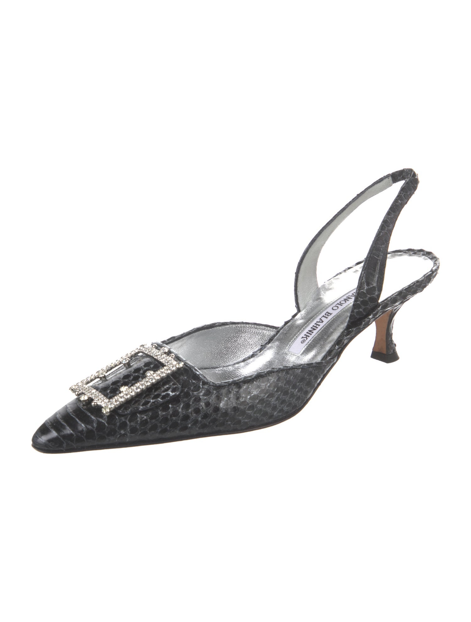 Manolo Blahnik Snakeskin Crystal Embellishments Slingback Pumps