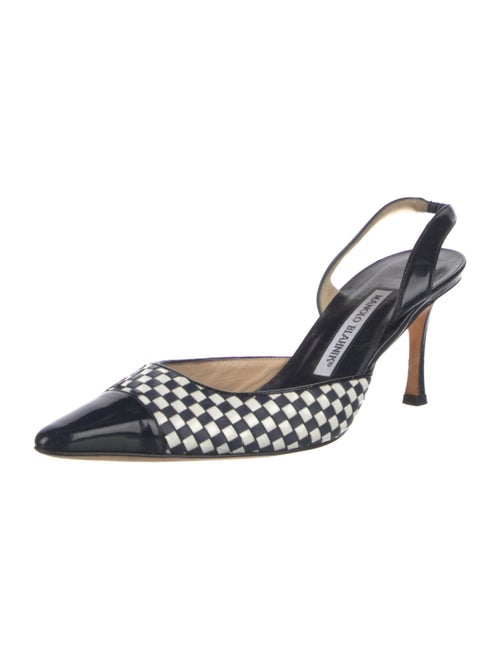 Manolo Blahnik Leather Plaid Print Slingback Pumps