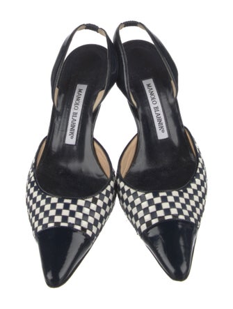 Manolo Blahnik Leather Plaid Print Slingback Pumps