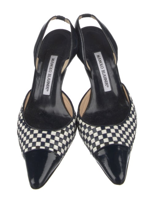 Manolo Blahnik Leather Plaid Print Slingback Pumps