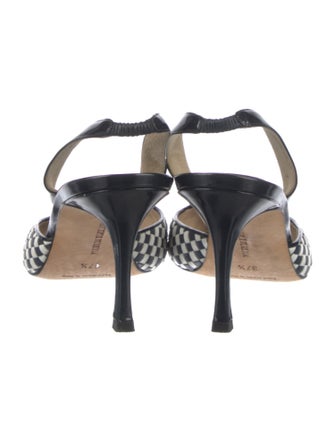 Manolo Blahnik Leather Plaid Print Slingback Pumps