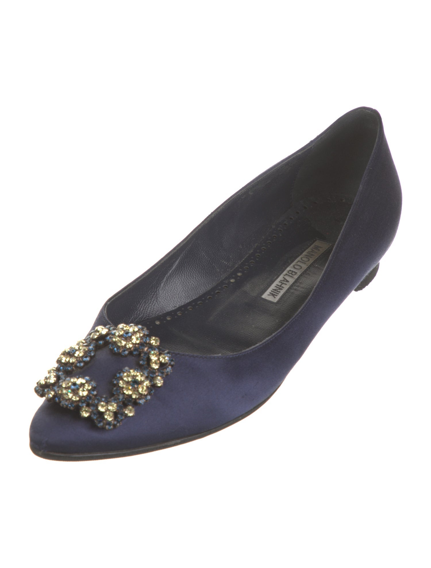 Manolo Blahnik Satin Crystal Embellishments Flats