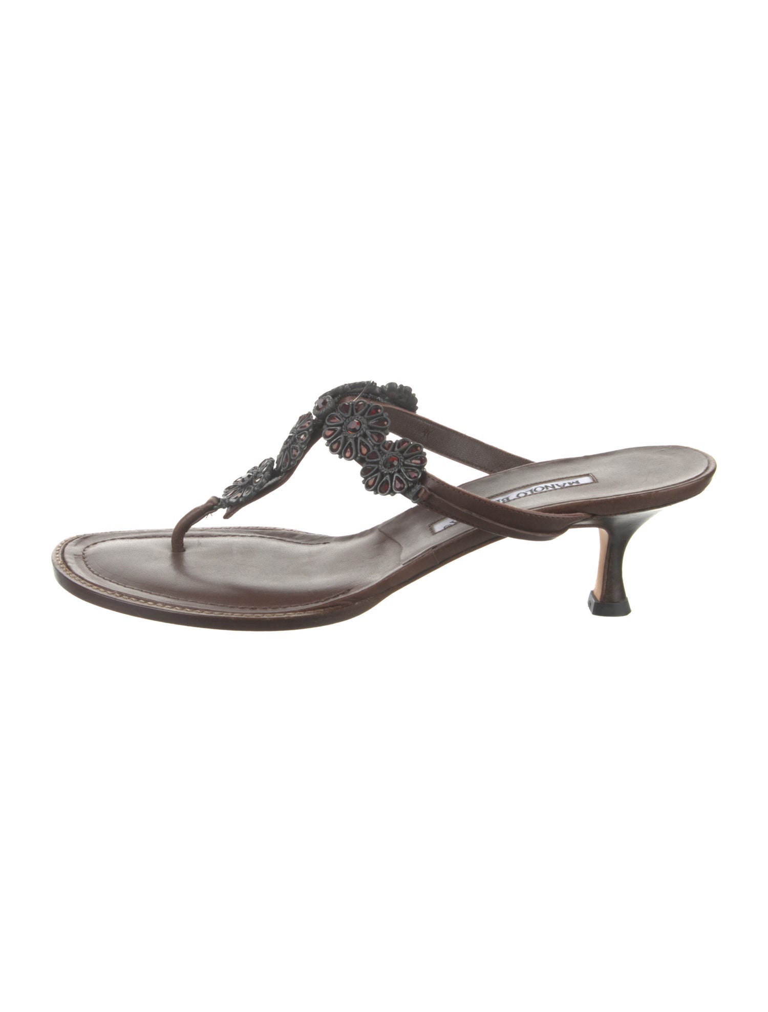 Manolo Blahnik Leather Crystal Embellishments Flip Flops