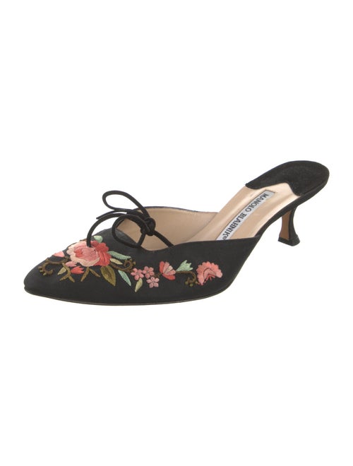 Manolo Blahnik Satin Floral Print Mules