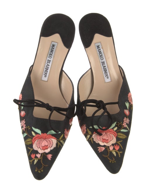 Manolo Blahnik Satin Floral Print Mules
