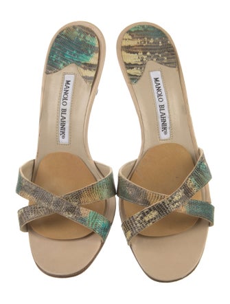 Manolo Blahnik Snakeskin Animal Print Slides